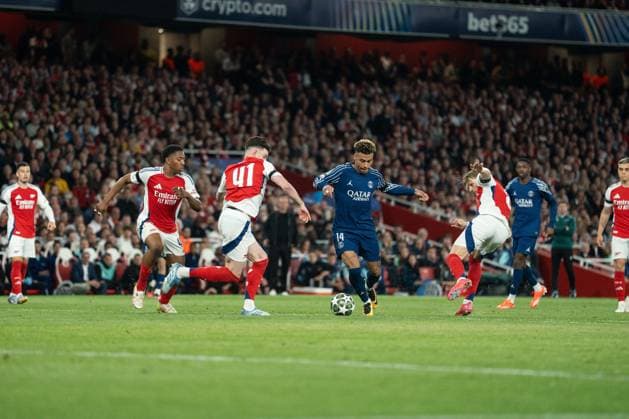 UEFA Champions League - Arsenal v Paris Saint-Germain Désiré Doué during the UEFA Champions League 2024 25 Semi Final first Leg match between Arsenal and Paris Saint-Germain at Arsenal Emirate Stadium on April 29, 2025 in London, UK. Photo by Lounis Tiar ABACAPRESS.COM London United Kingdom  Copyright: xLounisPhotography ABACAx