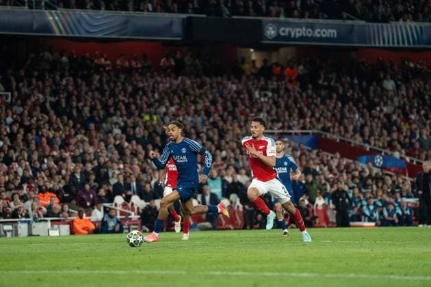 UEFA Champions League - Arsenal v Paris Saint-Germain Bradley Barcola during the UEFA Champions League 2024 25 Semi Final first Leg match between Arsenal and Paris Saint-Germain at Arsenal Emirate Stadium on April 29, 2025 in London, UK. Photo by Lounis Tiar ABACAPRESS.COM London United Kingdom  Copyright: xLounisPhotography ABACAx