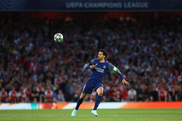 April 29, 2025, London, United Kingdom: MARQUINHOS of PSG in the UEFA 2024 25 Semi-Final first leg game between ARSENAL and PARIS SAINT GERMAIN at the Emirates Stadium in London, England London United Kingdom - ZUMAc179 20250429_zep_c179_250 Copyright: xMickaelxChavetx