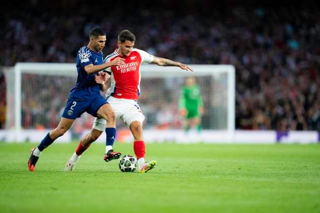 Arsenal FC v Paris Saint-Germain - UEFA Champions League Semi-final First Leg Achraf Hakimi during the UEFA Champions League semi-final first leg match between Arsenal and Paris Saint-Germain at Emirates Stadium in London, England, on April 29, 2025. Copyright: xTaiseixIwamotox