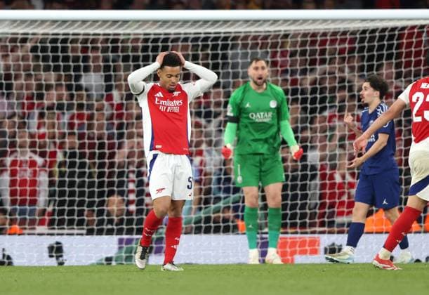 Ethan Nwaneri (A) dejection after a late miss at the Arsenal v Paris Saint-Germain UEFA Champions League semi-final match, at the Emirates Stadium, London, UK on 29th April, 2025. 