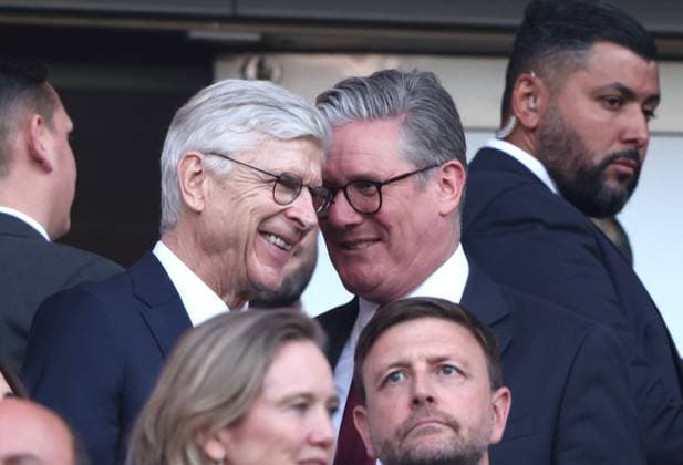 Arsene Wenger and Sir Keir Starmer at the Arsenal v Paris Saint-Germain UEFA Champions League semi-final match, at the Emirates Stadium, London, UK on 29th April, 2025. 