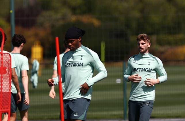 . - Tottenham Hotspur Training Session, Tottenham Hotspur v Bodo Glimt, UEFA Europa League, Semi Final, 1st Leg, Tottenham Hotspur Training Ground, Enfield, England. - 30th April 2025. (C) Darren Campbell Crystal Pix Timo Werner of Tottenham Hotspur during the pre match open training session at Tottenham Hotspur Training Ground ahead of the UEFA Europa League Semi Final 1st leg match between Tottenham Hotspur v Bodo Glimt. - Tottenham Hotspur Training Session, Tottenham Hotspur v Bodo Glimt, UEFA Europa League, Semi Final, 1st Leg, Tottenham Hotspur Training Ground, Enfield, England. - 30th April 2025. (C) Darren Campbell Crystal Pix Enfield Tottenham Hotspur Training ground UK Copyright: xDarrenxCampbellx Darren_CP_Tottenham_Train_011