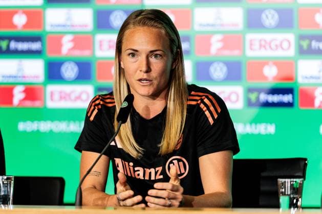 45 DFB Cup Final Womens FC Bayern Munich SV Werder Bremen Final Press Conference 30 04 2025 Magdalena Eriksson FC Bayern Munich, 5 45 DFB Cup Final Womens FC Bayern Munich SV Werder Bremen Final Press Conference Cologne, RheinEnergiestadion, 30 04 2025 Copyright: xBEAUTIFULxSPORTS Wunderlx