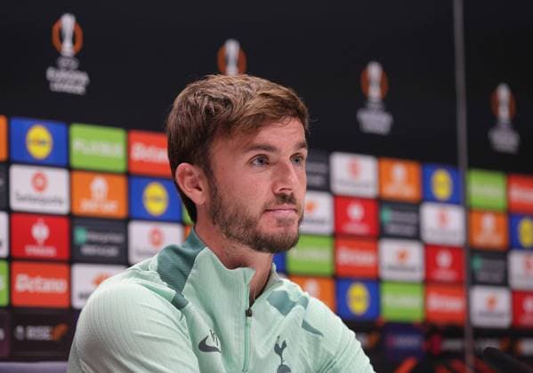 . - Tottenham Hotspur Training Session, Tottenham Hotspur v Bodo Glimt, UEFA Europa League, Semi Final, 1st Leg, Tottenham Hotspur Training Ground, Enfield, England. - 30th April 2025. (C) Daniel Weir Crystal Pix James Maddison of Tottenham Hotspur during the pre match press conference, PK, Pressekonferenz at Tottenham Hotspur Training Ground ahead of the UEFA Europa League Semi Final 1st leg match between Tottenham Hotspur v Bodo Glimt. - Tottenham Hotspur Training Session, Tottenham Hotspur v Bodo Glimt, UEFA Europa League, Semi Final, 1st Leg, Tottenham Hotspur Training Ground, Enfield, England. - 30th April 2025. (C) Daniel Weir Crystal Pix Enfield Tottenham Hotspur Training ground UK Copyright: xDanielxWeirx CP_DW_Tottenham_Training_300425_61
