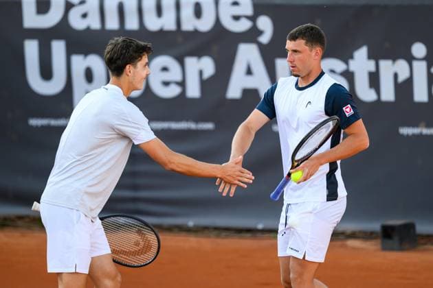 TENNIS - ATP, Tennis Herren DANUBE Upper Austria Open MAUTHAUSEN,AUSTRIA,30.APR.25 - TENNIS - ATP Challenger Tour, DANUBE Upper Austria Open. Image shows Matej Dodig (CRO) and Filip Misolic (AUT).  GEPAxpictures xChristianxMoser