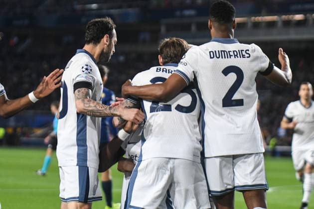 Marcus Thuram of Inter celebrates scoring team s during Round 1 of Semifinal, UEFA Champions League 24 25 at Stadio olimpico Lluis Companys. Barcellona  Copyright: xAndreaxAmato IPAxSportx xipa-agency.netx xx IPA_57102018 IPA_Agency_IPA57102018