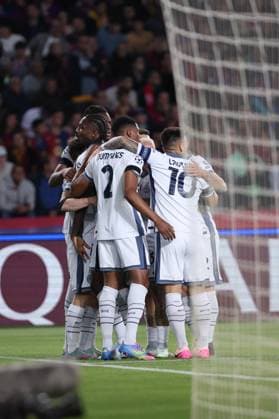 April 30, 2025, Barcelona, Barcelona, Spain: Marcus Thuram of FC Internazionale celebrates a goal with teammates during the UEFA Champions League 2024 25 Semi Final First leg, match between FC Barcelona, Barca and FC Internazionale Milano at Estadi Olimpic Lluis Companys on April 30, 2025 in Barcelona, Spain. Barcelona Spain - ZUMAa181 20250430_zaa_a181_253 Copyright: xJavierxBorregox