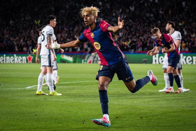 Sport Bilder des Tages April 30, 2025, Barcelona, Spain, Spain: Lamine YAMAL of Barcelona celebrates his goal during the UEFA Champions League match between FC Barcelona, Barca and FC Internazionale at Estadi Olimpic Lluis Companys on April 30, 2025 in Barcelona, Spain. Barcelona Spain - ZUMAm308 20250430_zsp_m308_005 Copyright: xMatthieuxMirvillex