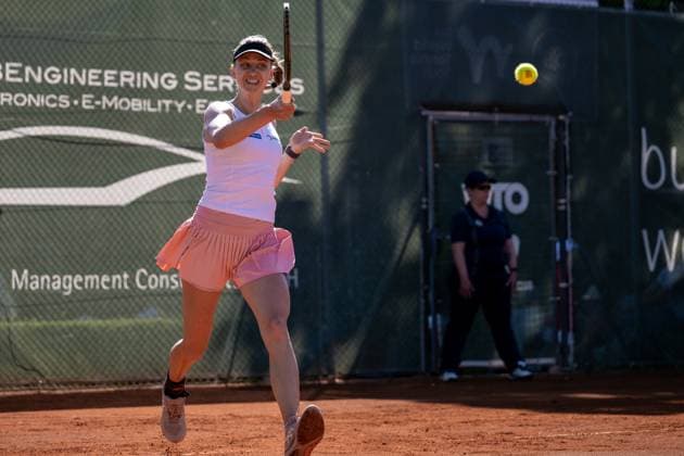 30 04 2025, GER, Women, ITF World Tennis Tour Wiesbaden Tennis Open Round of the last 32 Singles Mona Barthel GER during the match Wiesbaden Nordenstadt T2 Sports Health Club Hessen Germany