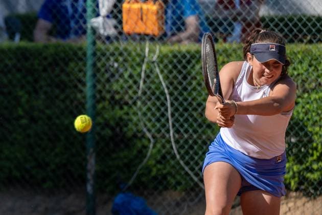 30 04 2025, GER, Women, ITF World Tennis Tour Wiesbaden Tennis Open Round of the last 16 Doubles Young talent Sonja Zhenikhova GER during the match Wiesbaden Nordenstadt T2 Sports Health Club Hessen Germany