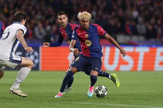 April 30, 2025, Barcelona, Barcelona, Spain: Lamine Yamal of FC Barcelona, Barca in action during the UEFA Champions League 2024 25 Semi Final First leg, match between FC Barcelona and FC Internazionale Milano at Estadi Olimpic Lluis Companys on April 30, 2025 in Barcelona, Spain. Barcelona Spain - ZUMAa181 20250430_zaa_a181_285 Copyright: xJavierxBorregox