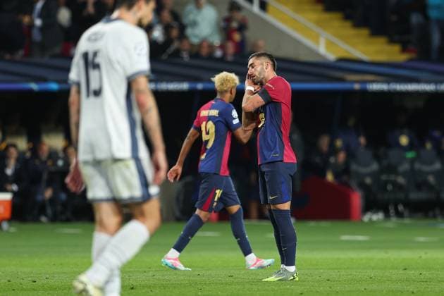 April 30, 2025, Barcelona, Barcelona, SPAIN: Ferran Torres of FC Barcelona, Barca celebrates a goal during the UEFA Champions League 2024 25 Semi Final First leg, match between FC Barcelona and FC Internazionale Milano at Estadi Olimpic Lluis Companys on April 30, 2025 in Barcelona, Spain. Barcelona SPAIN - ZUMAa181 20250430_zaa_a181_291 Copyright: xIrinaxR.xHipolitox