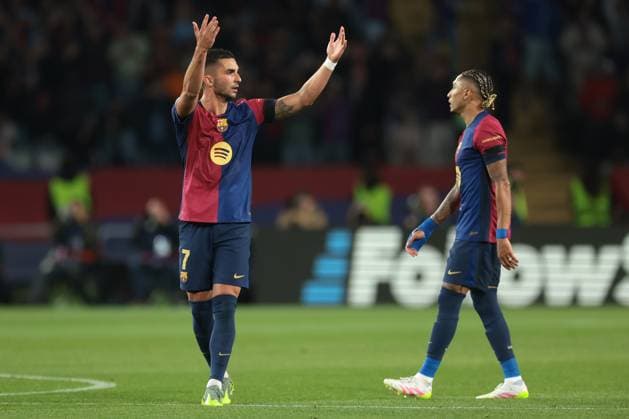 Barcelona, Spain, 30th April 2025. Ferran Torres of FC Barcelona, Barca reacts after scoring to level the game at 2-2 during the FC Barcelona vs Internazionale UEFA Champions League match at Estadi Olimpic Luis Companys, Barcelona. Picture credit should read: Jonathan Moscrop Sportimage EDITORIAL USE ONLY. No use with unauthorised audio, video, data, fixture lists, club league logos or live services. Online in-match use limited to 120 images, no video emulation. No use in betting, games or single club league player publications. SPI_009_JM_BARCA_INTER_ SPI-3882-0009