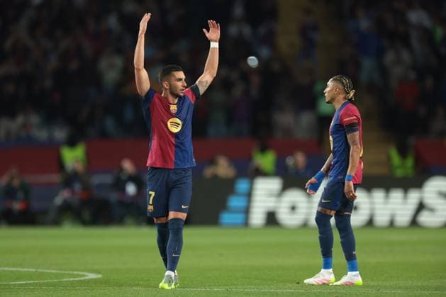 Barcelona, Spain, 30th April 2025. Ferran Torres of FC Barcelona, Barca reacts after scoring to level the game at 2-2 during the FC Barcelona vs Internazionale UEFA Champions League match at Estadi Olimpic Luis Companys, Barcelona. Picture credit should read: Jonathan Moscrop Sportimage EDITORIAL USE ONLY. No use with unauthorised audio, video, data, fixture lists, club league logos or live services. Online in-match use limited to 120 images, no video emulation. No use in betting, games or single club league player publications. SPI_010_JM_BARCA_INTER_ SPI-3882-0010