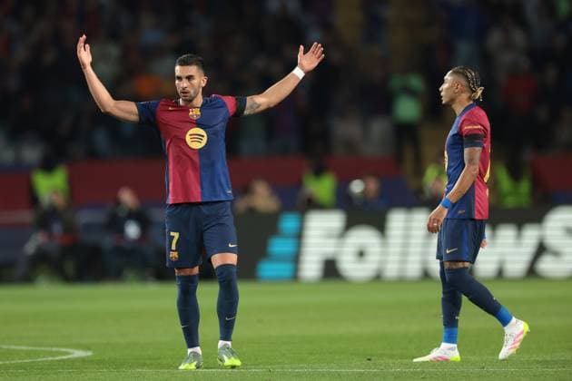 Barcelona, Spain, 30th April 2025. Ferran Torres of FC Barcelona, Barca reacts after scoring to level the game at 2-2 during the FC Barcelona vs Internazionale UEFA Champions League match at Estadi Olimpic Luis Companys, Barcelona. Picture credit should read: Jonathan Moscrop Sportimage EDITORIAL USE ONLY. No use with unauthorised audio, video, data, fixture lists, club league logos or live services. Online in-match use limited to 120 images, no video emulation. No use in betting, games or single club league player publications. SPI_011_JM_BARCA_INTER_ SPI-3882-0011