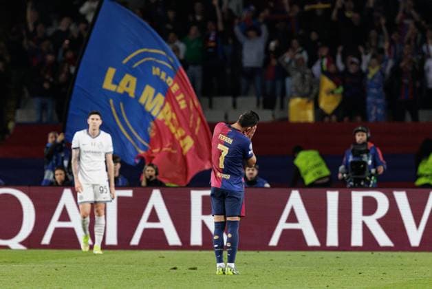 Ferran Torres seen celebrating after scoring goal during UEFA Champions League game between teams of FC Barcelona, Barca and Internazionale Milano (Maciej Rogowski) Barcelona Estadi Olimpic Lluis Companys Spain Copyright: xMaciejxRogowskix fcbvsinter2425-18