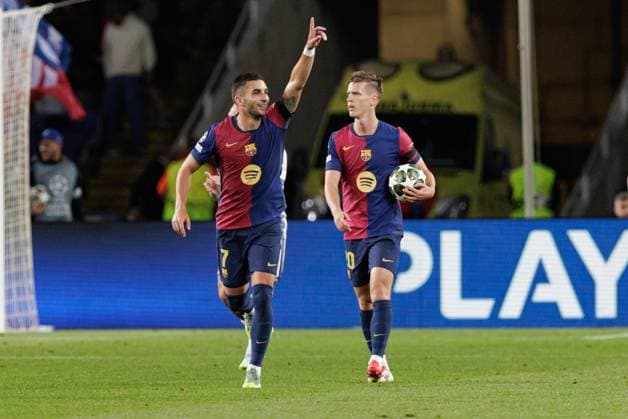 Ferran Torres seen celebrating after scoring goal during UEFA Champions League game between teams of FC Barcelona, Barca and Internazionale Milano (Maciej Rogowski) Barcelona Estadi Olimpic Lluis Companys Spain Copyright: xMaciejxRogowskix fcbvsinter2425-20