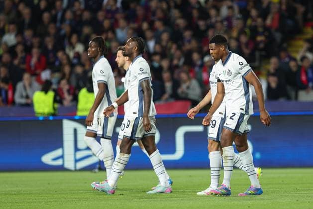 April 30, 2025, Barcelona, Barcelona, SPAIN: Denzel Dumfries of FC Internazionale celebrates a goal during the UEFA Champions League 2024 25 Semi Final First leg, match between FC Barcelona, Barca and FC Internazionale Milano at Estadi Olimpic Lluis Companys on April 30, 2025 in Barcelona, Spain. Barcelona SPAIN - ZUMAa181 20250430_zaa_a181_317 Copyright: xIrinaxR.xHipolitox