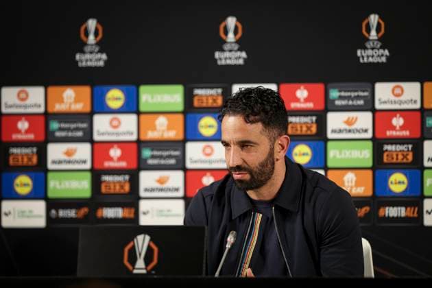 Manchester United, ManU FC press conference, PK, Pressekonferenz Bilbao Manchester United Manager Ruben Amorim during the Manchester United FC Press Conference ahead of the UEFA Europa League Semi-Final 1st Leg between Athletic Club and Manchester United FC, at Estadio de San MamÃ s, Bilbao, Spain on 30 April 2025 Credit: Phil Duncan Every Second Media Editorial use only. All images are copyright Every Second Media Limited. No images may be reproduced without prior permission. Copyright: xIMAGO EveryxSecondxMediax ESM-1451-0014 PhilxDuncanx xEveryxSecondxMediax
