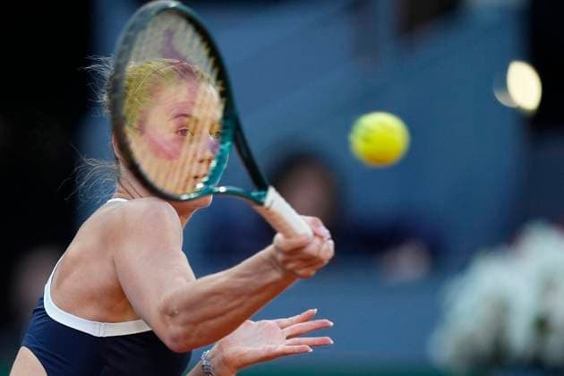 April 30, 2025, Madrid, Madrid, Spain: Marta Kostiuk of Ukraine in action against Aryna Sabalenka of Belarus during the Mutua Madrid Open 2025, ATP, Tennis Herren Masters 1000 and WTA, Tennis Damen 1000 tennis tournament, celebrated at Caja Magica on April 30, 2025 in Madrid, Spain. Madrid Spain - ZUMAa181 20250430_zaa_a181_396 Copyright: xOscarxJ.xBarrosox