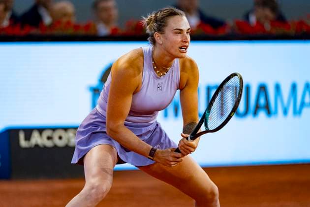 Mutua Madrid Open 2025 Aryna Sabalenka of Belarus is seen in action in the quarter-final match against Marta Kostyuk of Ukraine at the Mutua Madrid Open 2025 tournament celebrated at La Caja Magica on April 30, 2025 in Madrid, Spain. Madrid La Caja Magica Madrid Spain Copyright: xAlbertoxGardinx AGardin_20250430_Mutua_Madrid_Open_1133