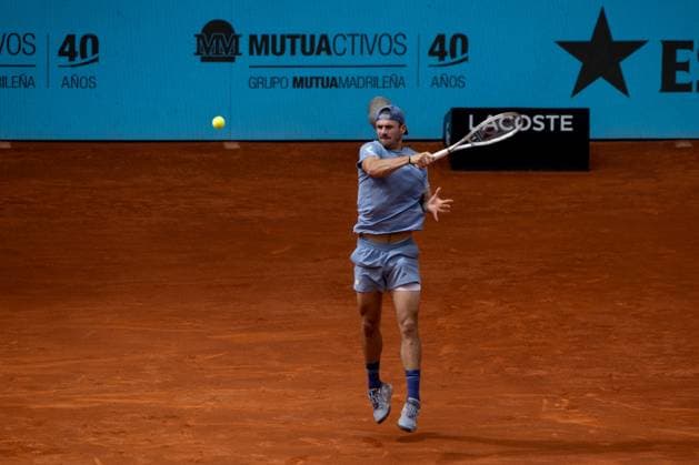 April 30, 2025, Madrid, Spain: American Tommy Paul plays against British Jack Draper (not visible) during a match at the 2025 Mutua Madrid Open, held at La Caja Magica. Final score: 6-2 6-2 for Draper Madrid Spain - ZUMAs197 20250430_aaa_s197_108 Copyright: xDavidxCanalesx