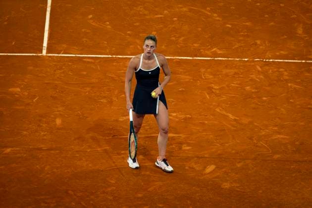 Mutua Madrid Open 2025 Marta Kostyuk of Ukraine is seen in the quarter-final match against Aryna Sabalenka of Belarus at the Mutua Madrid Open 2025 tournament celebrated at La Caja Magica on April 30, 2025 in Madrid, Spain. Madrid La Caja Magica Madrid Spain Copyright: xAlbertoxGardinx AGardin_20250430_Mutua_Madrid_Open_1187