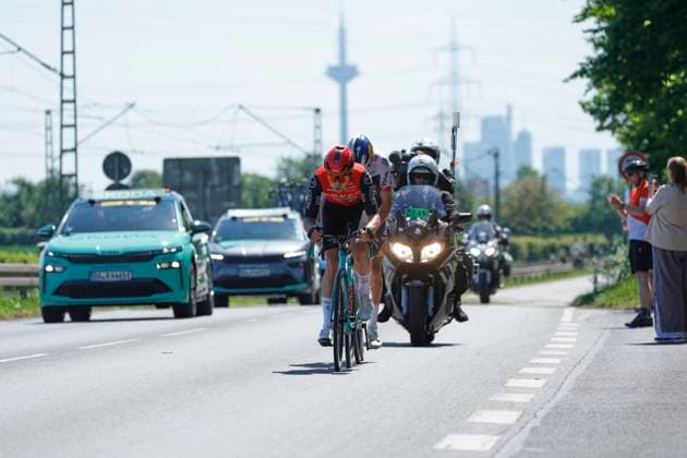 01 05 2025 Cycling Cycling Race Eschborn Frankfurt Main here several minutes ahead of the main field of the ELITE group breakaway leading duo at Oberursel Frankfurter Landstraße Eschborn Frankfurt Hessen Germany