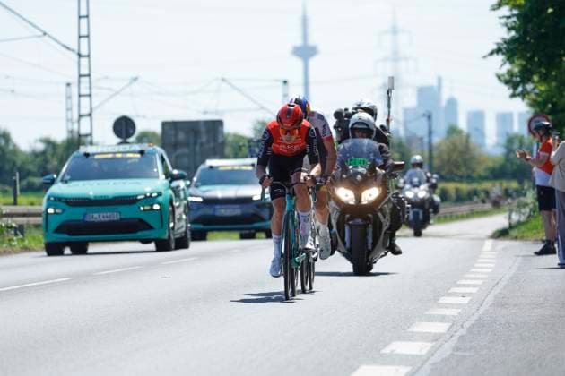 01 05 2025 Cycling Cycling Race Eschborn Frankfurt Main here several minutes ahead of the main field of the ELITE group breakaway leading duo at Oberursel Frankfurter Landstraße Eschborn Frankfurt Hessen Germany
