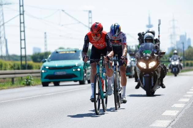 01 05 2025 Cycling Cycling Race Eschborn Frankfurt Main here several minutes ahead of the main field of the ELITE group breakaway leading duo at Oberursel Frankfurter Landstraße Eschborn Frankfurt Hessen Germany