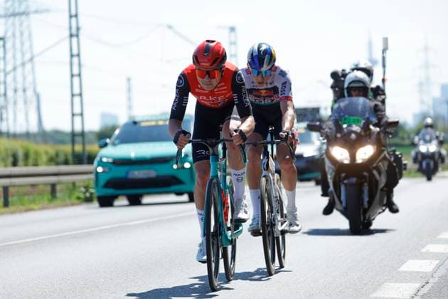 01 05 2025 Cycling Cycling Race Eschborn Frankfurt Main here several minutes ahead of the main field of the ELITE group breakaway leading duo at Oberursel Frankfurter Landstraße Eschborn Frankfurt Hessen Germany