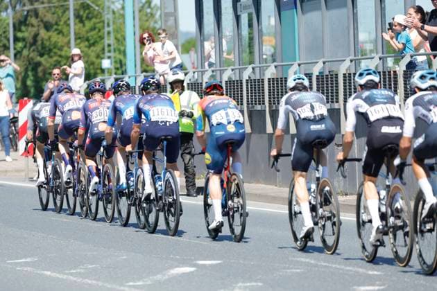 01 05 2025 Cycling Cycling Race Eschborn Frankfurt Main here several minutes ahead of the main field of the ELITE group breakaway leading duo at Oberursel Frankfurter Landstraße Eschborn Frankfurt Hessen Germany