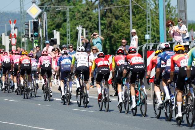 01 05 2025 Cycling Cycling Race Eschborn Frankfurt Main here several minutes ahead of the main field of the ELITE group breakaway leading duo at Oberursel Frankfurter Landstraße Eschborn Frankfurt Hessen Germany