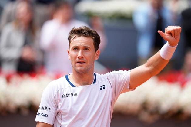 May 1, 2025, Madrid, Madrid, Spain: Casper Ruud of Norway reacts after winning against Daniil Medvedev of Russia during the Mutua Madrid Open 2025, ATP, Tennis Herren Masters 1000 and WTA, Tennis Damen 1000 tennis tournament, celebrated at Caja Magica on May 01, 2025 in Madrid, Spain. Madrid Spain - ZUMAa181 20250501_zaa_a181_047 Copyright: xOscarxJ.xBarrosox