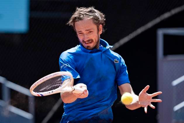 Mutua Madrid Open 2025 Daniil Medvedev plays a forehand during his Men s Singles Quarter-Final match against Casper Ruud of Norway at the Mutua Madrid Open 2025 tournament celebrated at La Caja Magica on May 01, 2025 in Madrid, Spain. Madrid La Caja Magica Madrid Spain Copyright: xAlbertoxGardinx AGardin_20250501_Mutua_Madrid_Open_0098