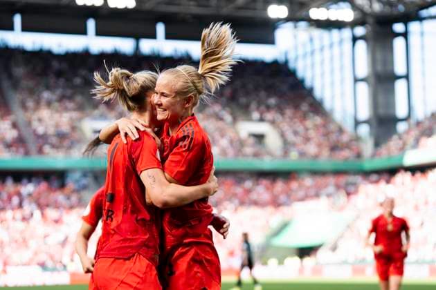 FC Bayern Munich vs SV Werder Bremen DFB-Pokal Frauen Final Lea Schüller of FC Bayern München celebrates after scoring during the Frauen DFB-Pokal Final match between FC Bayern München and SV Werder Bremen at RheinEnergieStadion on May 1, 2025, in Cologne, Germany. Copyright: xTaiseixIwamotox