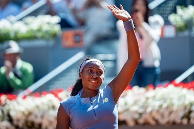 Mutua Madrid Open 2025 Coco Gauff of the United States celebrates victory after the Women s Singles Semi-Final match against Iga Swiatek of Poland during the Mutua Madrid Open 2025 tournament celebrated at La Caja Magica on May 01, 2025 in Madrid, Spain. Madrid La Caja Magica Madrid Spain Copyright: xAlbertoxGardinx AGardin_20250501_Mutua_Madrid_Open_0559