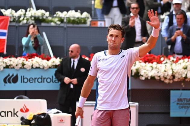 Mutua Madrid Open - Spain Casper Ruud (NOR) during his quarter round match at the Mutua Madrid Open in Madrid , Spain, on Mayl, 1, 2025. Photo by Corinne Dubreuil ABACAPRESS.COM Madrid Spain  Copyright: xDubreuilxCorinne ABACAx