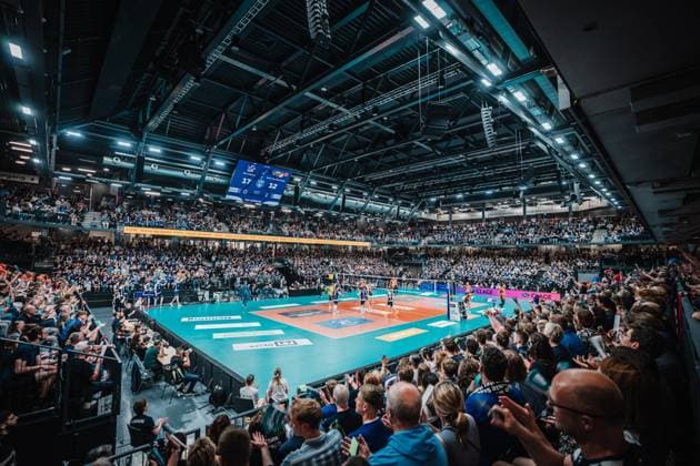 Volleyball Men Season 2024 2025 1 Volleyball Bundesliga Men Final SVG Lüneburg vs BERLIN RECYCLING Volleys 01 05 2025 The Sold Out LKH Arena Lüneburg LKH Arena Niedersachsen Germany
