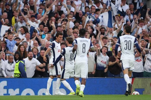 1st May 2025; Tottenham Hotspur Stadium, London, England; UEFA Europa League Semi Final First Leg Football, Tottenham Hotspur versus Bodo Glimt; Brennan Johnson of Tottenham Hotspur celebrates his goal in the 1st minute for 1-0  ActionPlus12780447 KatiexChan