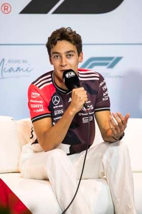 F1 - MIAMI GRAND PRIX 2025 RUSSELL George (gbr), Mercedes AMG F1 Team W16, portrait during the Formula 1 Crypto.com Miami Grand Prix 2025, 6th round of the 2025 FIA Formula One World Championship, WM, Weltmeisterschaft from May 2 to 4, 2025 on the Miami International Autodrome, in Miami Gardens, Florida, United States of America - Miami GardensUnited States  Copyright: xCharlyxLopezx