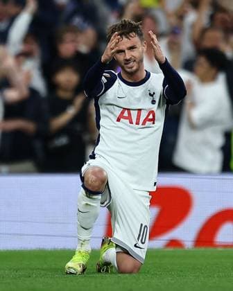 James Maddison of Tottenham Hotspur celebrates scoring his sides second goal Tottenham Hotspur v FK Bodo Glimt, UEFA Europa League, Semi Final, First Leg, Football, Tottenham Hotspur Stadium, London, UK - 01 May 2025 EDITORIAL USE ONLY No use with unauthorised audio, video, data, fixture lists, club league logos or live services. Online in-match use limited to 120 images, no video emulation. No use in betting, games or single club league player publications. Copyright: xMichaelxZemanek Shutterstockx 15278831ae