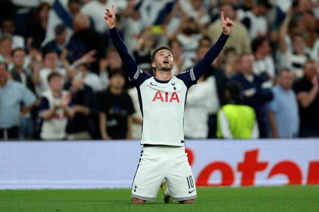 Tottenham Hotspur v FK Bodo Glimt - UEFA Europa League 2024 25 Semi Final First Leg James Maddison of Tottenham Hotspur celebrates 2nd goal during the UEFA Europa League 2024 25 Quarter Final Second Leg match between Tottenham Hotspur and FK Bodo Glimt at Tottenham Hotspur Stadium on May 1, 2025 in London, England. London Tottenham Hotspur Stadium England United Kingdom Copyright: xNigelxFrench Sportsphoto APLx 14126088