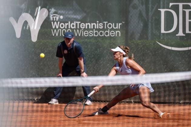 01 05 2025, GER, Women, ITF World Tennis Tour Wiesbaden Tennis Open Round of Last 16 Singles Solana Sierra ARG during the match Wiesbaden Nordenstadt T2 Sports Health Club Hessen Germany