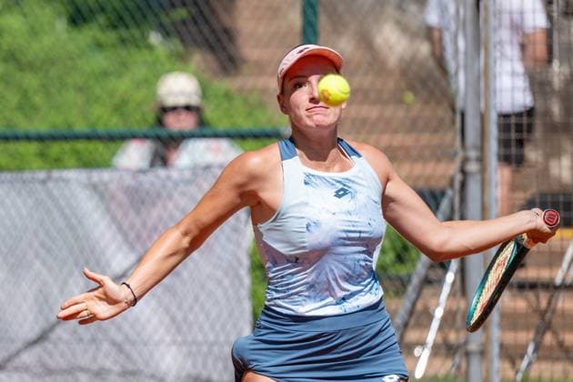 01 05 2025, GER, Women, ITF World Tennis Tour Wiesbaden Tennis Open Round of Last 16 Singles Darja Semenistaja LAT during the match Wiesbaden Nordenstadt T2 Sports Health Club Hessen Germany