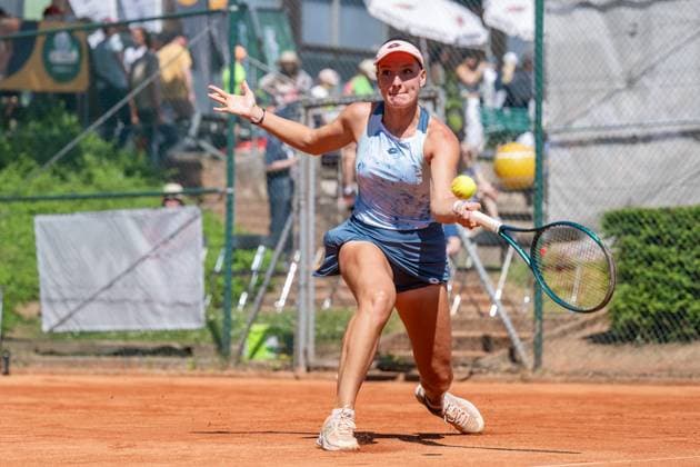01 05 2025, GER, Women, ITF World Tennis Tour Wiesbaden Tennis Open Round of Last 16 Singles Darja Semenistaja LAT during the match Wiesbaden Nordenstadt T2 Sports Health Club Hessen Germany