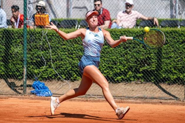 01 05 2025, GER, Women, ITF World Tennis Tour Wiesbaden Tennis Open Round of Last 16 Singles Darja Semenistaja LAT during the match Wiesbaden Nordenstadt T2 Sports Health Club Hessen Germany