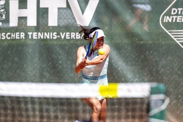 01 05 2025, GER, Women, ITF World Tennis Tour Wiesbaden Tennis Open Round of Last 16 Singles Miriam Bianca Bulgaru ROU during the match Wiesbaden Nordenstadt T2 Sports Health Club Hessen Germany