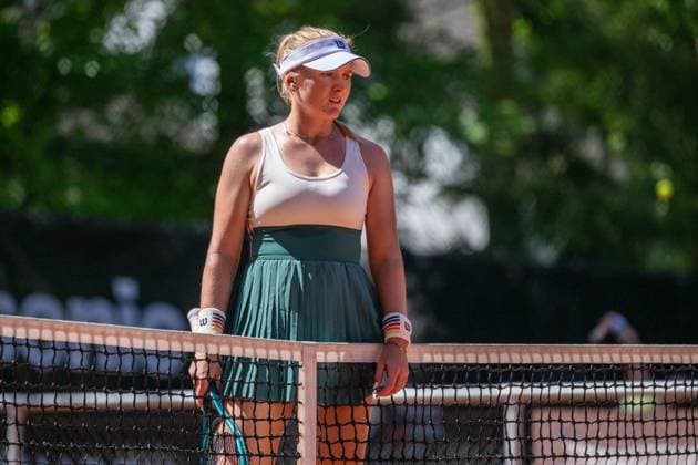 01 05 2025, GER, Women, ITF World Tennis Tour Wiesbaden Tennis Open Round of Last 16 Singles Taylah Preston AUS cant believe the ball was actually in the out Wiesbaden Nordenstadt T2 Sports Health Club Hessen Germany